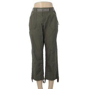 INC Core Fashion Pant $90 Sz 8 x 25 Olive Drab Green Stud Cotton Capri Pant